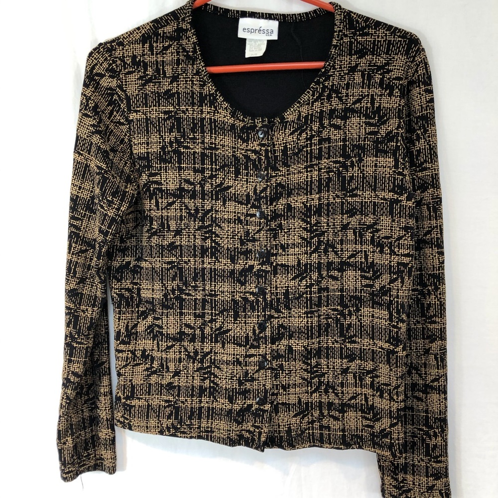 Espressa blouse Sz P/S Rayon Spandex Brown Black